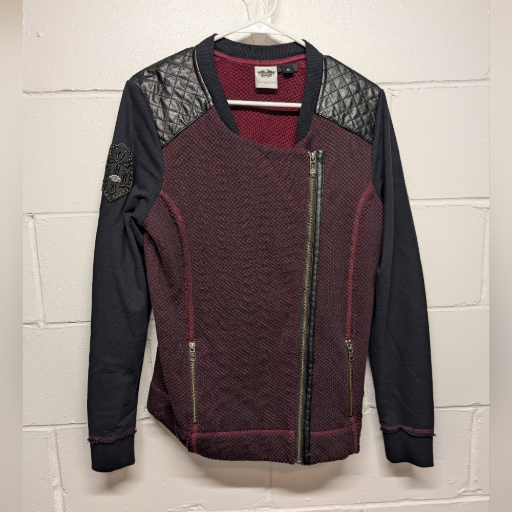 Harley-Davidson Burgundy and Black Quilted Bomber Jacket